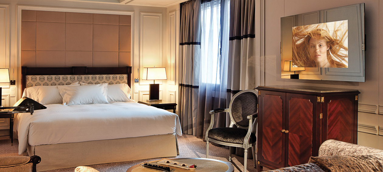 32.0" Mirror TV for hospitality application, installed in a guestroom environment @ Hyatt Madrid in Spain.